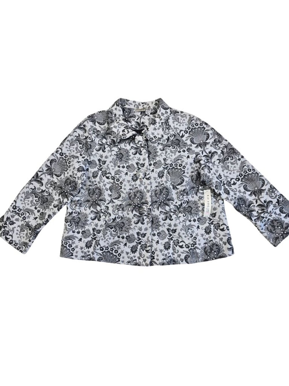 NEW Kim Rogers Petite Large PL Floral Print Button-Up Jacket Gray